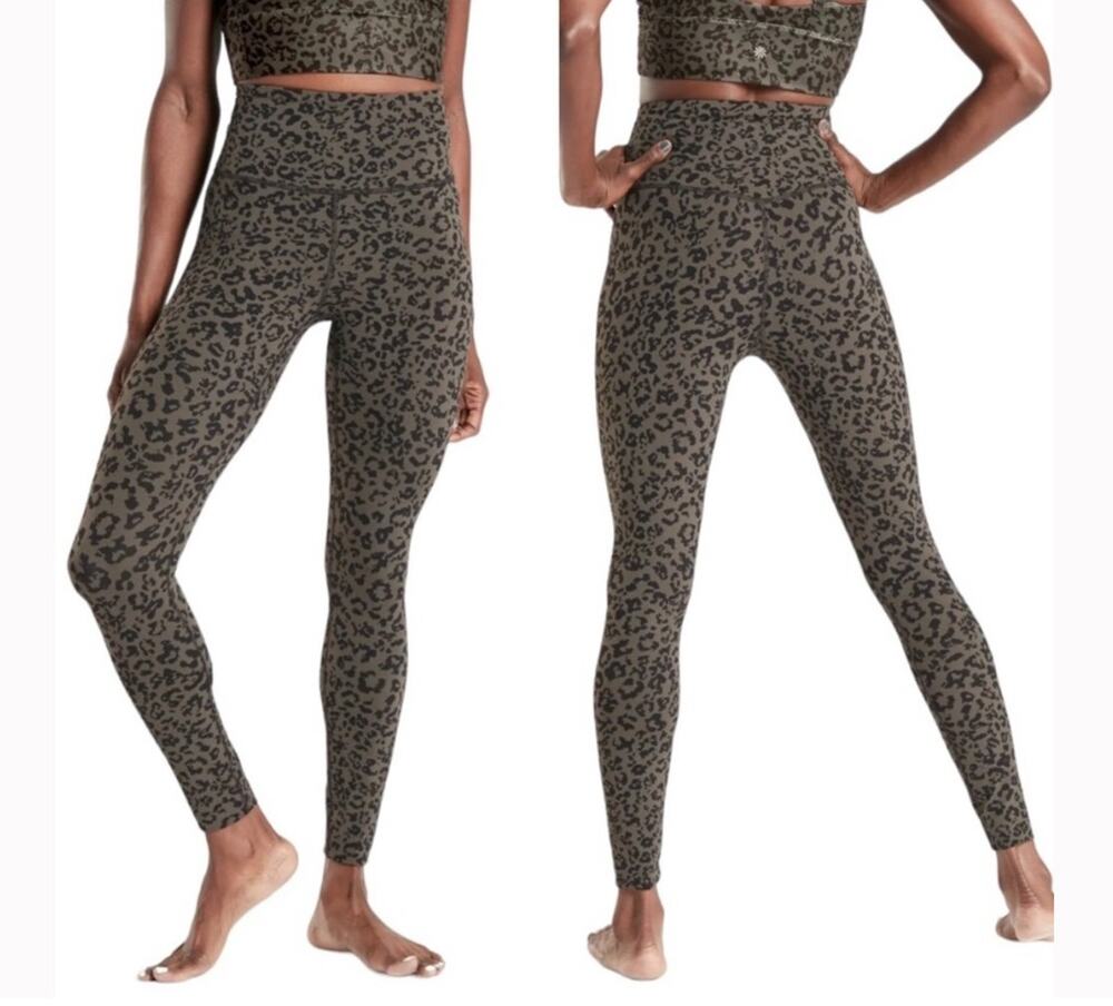 Athleta Leopard Elation Ultra High Rise Tight Arbor Olive Size Small